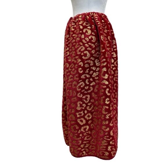 Bebe Vintage Red & Gold Foil Fuzzy Wrap Around Midi Skirt - Picture 2 of 10